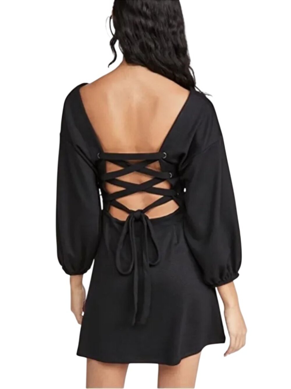 Free People Black Bianca Lace Up Back Mini Dress - Size: Small